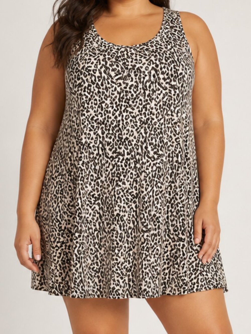 Maurices 24/7 Plus Size 2X Sleeveless Brown Leopard Stretchy Strappy Back Dress